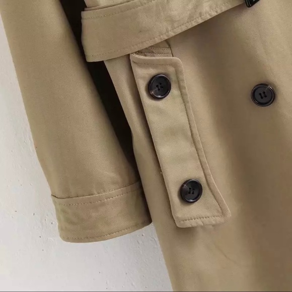 Women 2 Layers Double Chest Trench Coat Khaki Tan - Picture 3 of 6